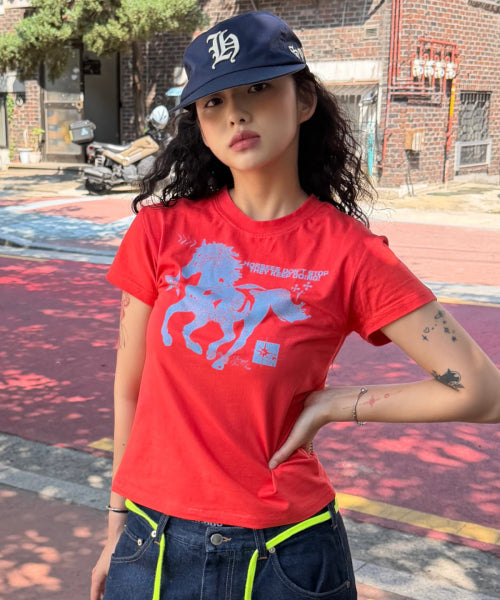 HORSE GRAPHIC PASTEL SLIM T-SHIRT - 3 COLORS MINT