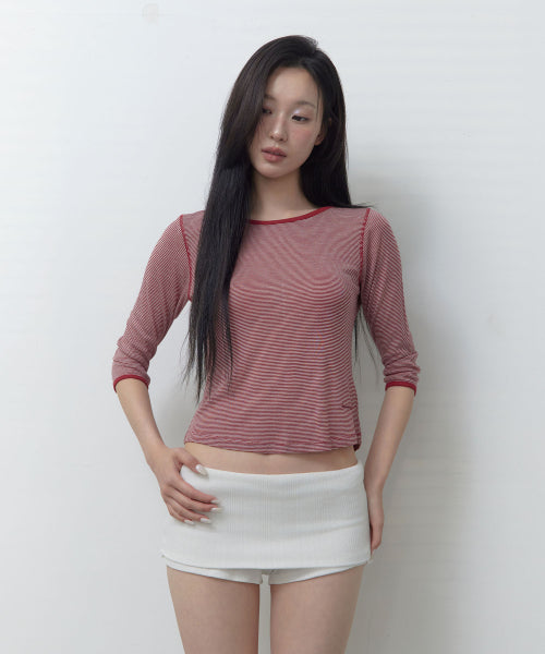 STRIPE BOAT-NECK 3/4 SLEEVE T-SHIRT - 3 COLORS