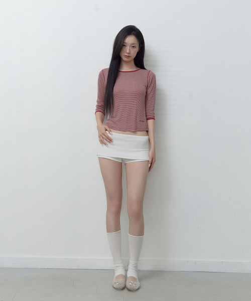 STRIPE BOAT-NECK 3/4 SLEEVE T-SHIRT - 3 COLORS