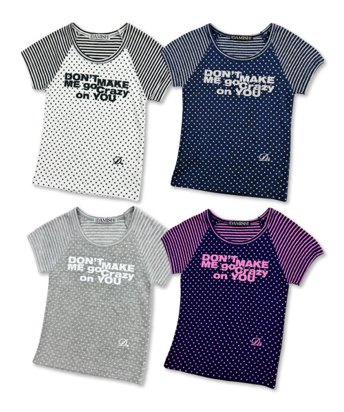 DOT STRIPE LETTERING SHORT SLEEVE - 4 COLORS IVORY
