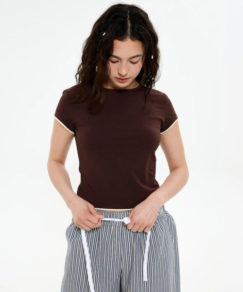 ALL DAY SLIM FIT LAYERED TOP - 9 COLORS BROWN