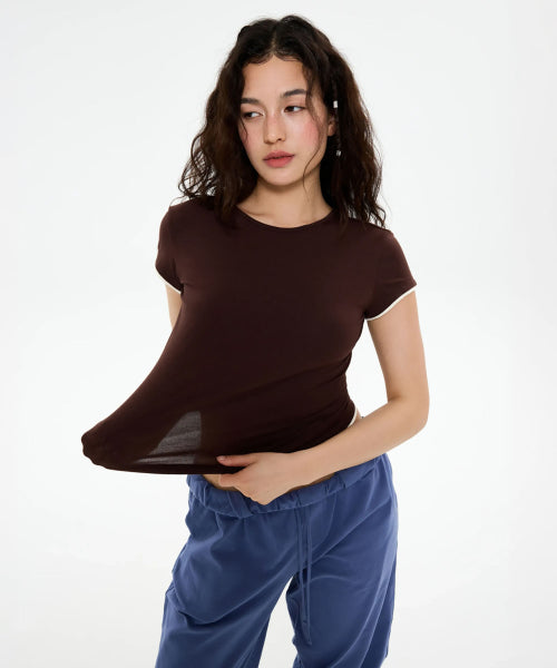 ALL DAY SLIM FIT LAYERED TOP - 9 COLORS BROWN