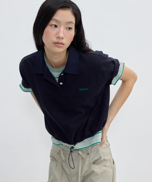 COLLAR STRING POINT CROP SHORT SLEEVE TEE - 5 COLORS