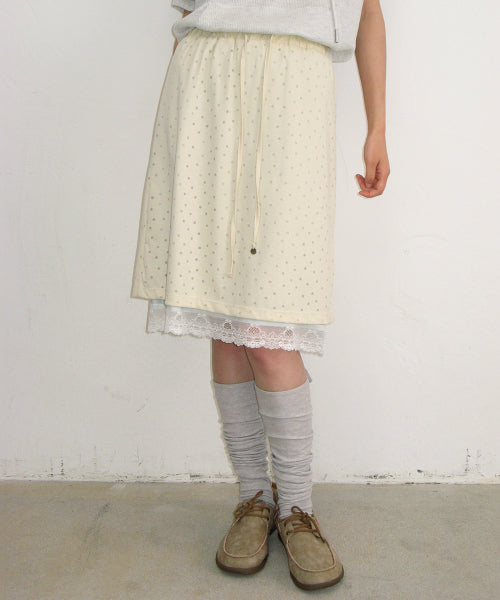 DOT LAYERED LACE HEM SKIRT - 3 COLORS CREAM