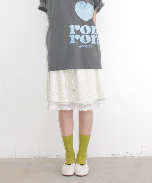 DOT LAYERED LACE HEM SKIRT - 3 COLORS CREAM