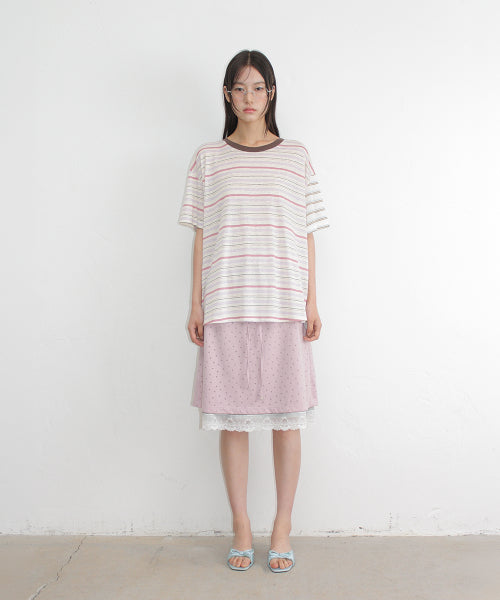 DOT LAYERED LACE HEM SKIRT - 3 COLORS PINK