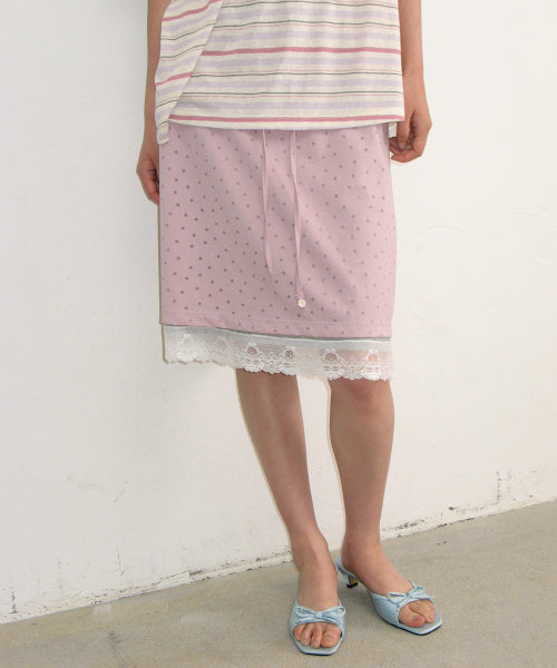 DOT LAYERED LACE HEM SKIRT - 3 COLORS PINK