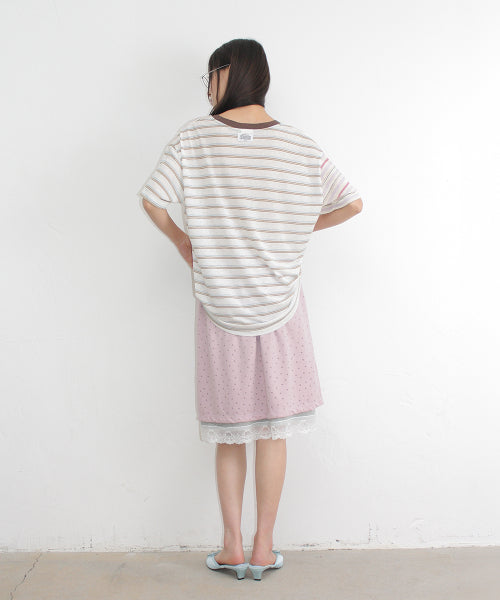 DOT LAYERED LACE HEM SKIRT - 3 COLORS PINK