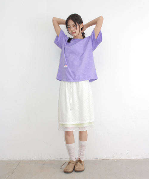 DOT LAYERED LACE HEM SKIRT - 3 COLORS WHITE