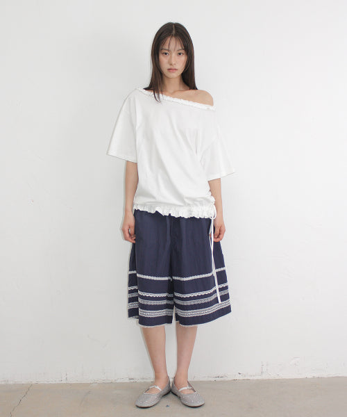 LACE TRIM NYLON BERMUDA SHORTS - 3 COLORS NAVY