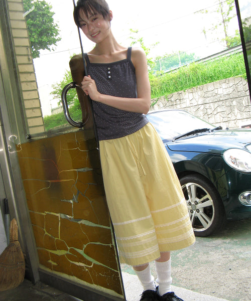 LACE TRIM NYLON BERMUDA SHORTS - 3 COLORS YELLOW