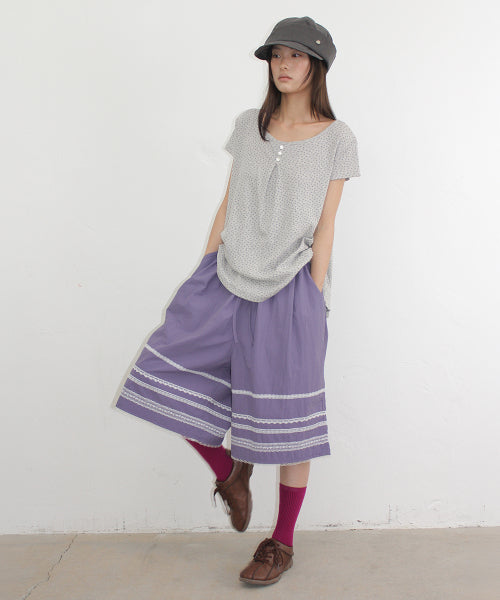 LACE TRIM NYLON BERMUDA SHORTS - 3 COLORS PURPLE