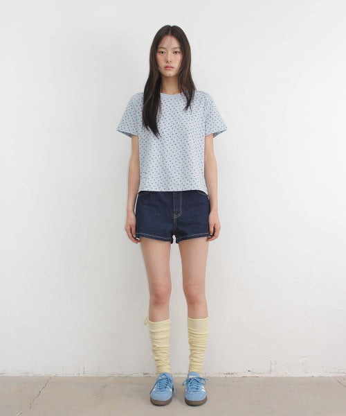 FLORAL MINI LABEL CROP SHORT SLEEVE - 2 COLORS BLUE