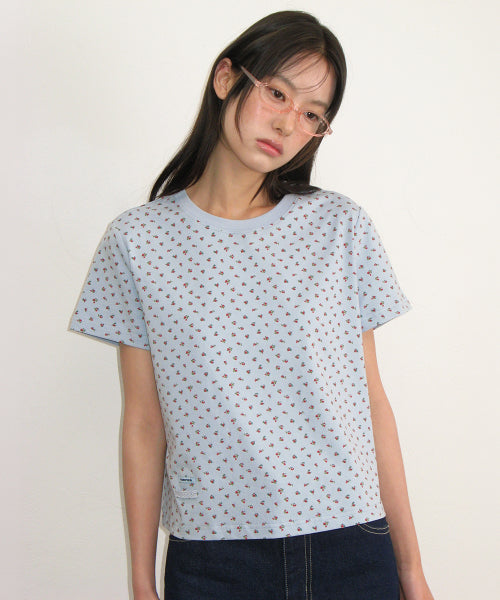 FLORAL MINI LABEL CROP SHORT SLEEVE - 2 COLORS BLUE
