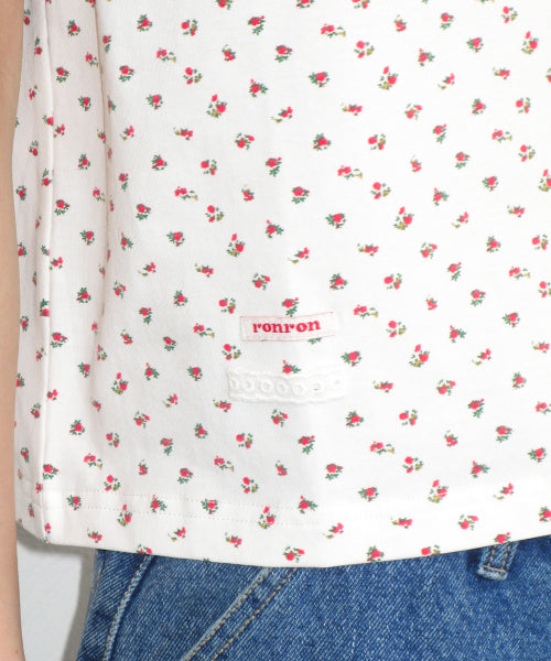 FLORAL MINI LABEL CROP SHORT SLEEVE - 2 COLORS WHITE