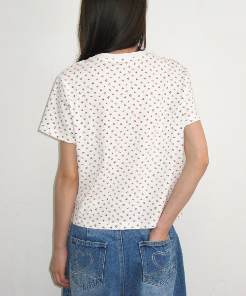 FLORAL MINI LABEL CROP SHORT SLEEVE - 2 COLORS WHITE
