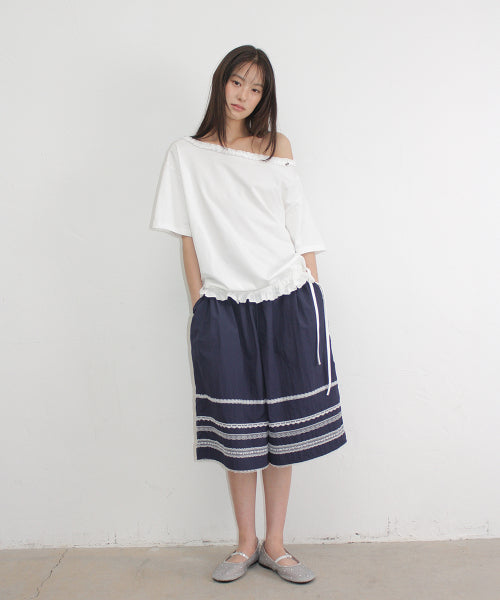 FRILL OFF SHOULDER STRING T SHIRT - 2 COLORS WHITE