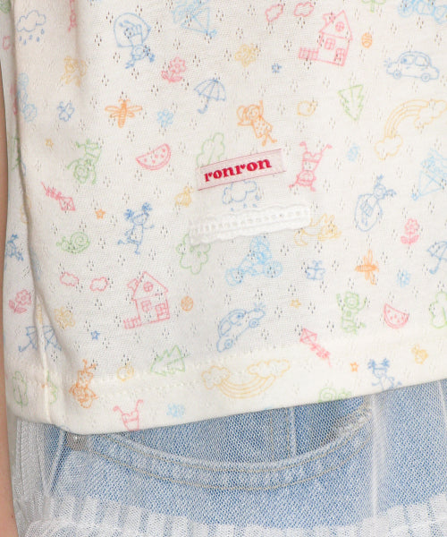 DRAWING EYELET HALF SLEEVE T SHIRT IVORY