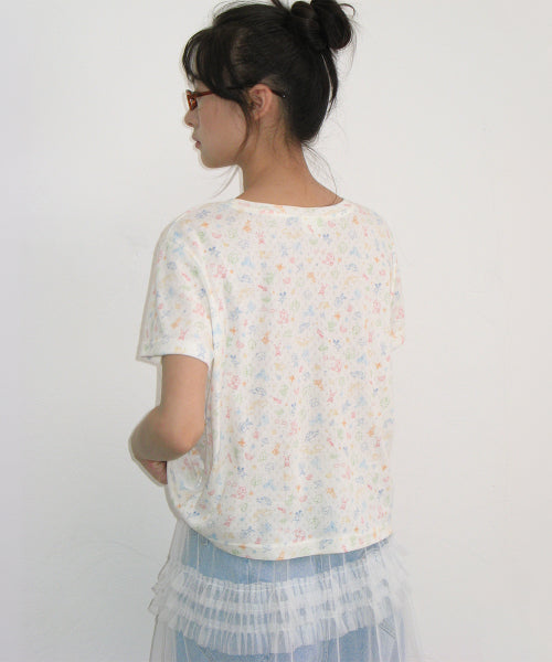 DRAWING EYELET HALF SLEEVE T SHIRT IVORY