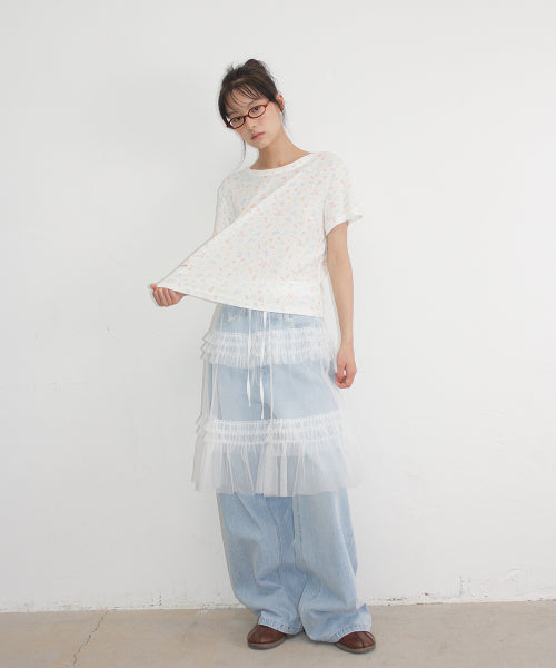 DRAWING EYELET HALF SLEEVE T SHIRT IVORY