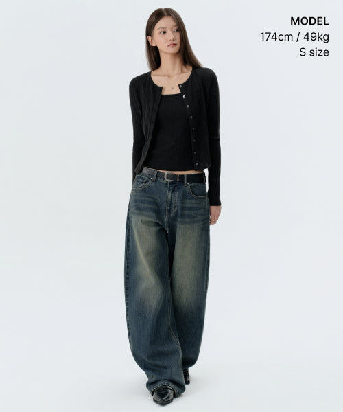 WOMENS SLUB RIBBED TOP CARDIGAN SET #韓韶禧同款! - 4 COLORS BLACK