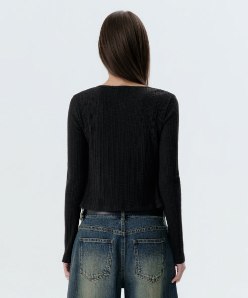 WOMENS SLUB RIBBED TOP CARDIGAN SET #韓韶禧同款! - 4 COLORS BLACK