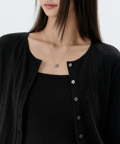 WOMENS SLUB RIBBED TOP CARDIGAN SET #韓韶禧同款! - 4 COLORS BLACK