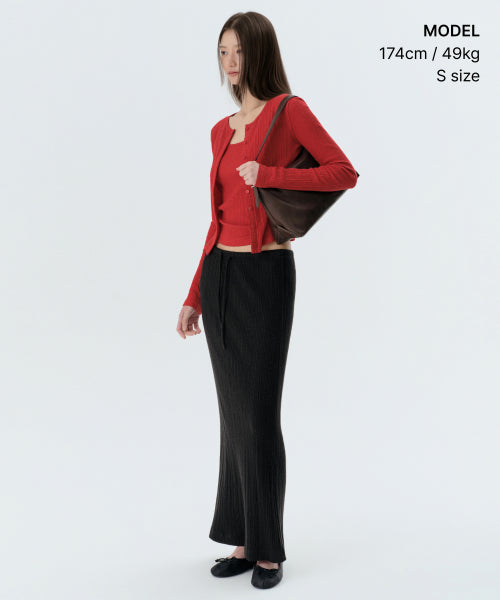 WOMENS SLUB RIBBED TOP CARDIGAN SET #韓韶禧同款! - 4 COLORS RED