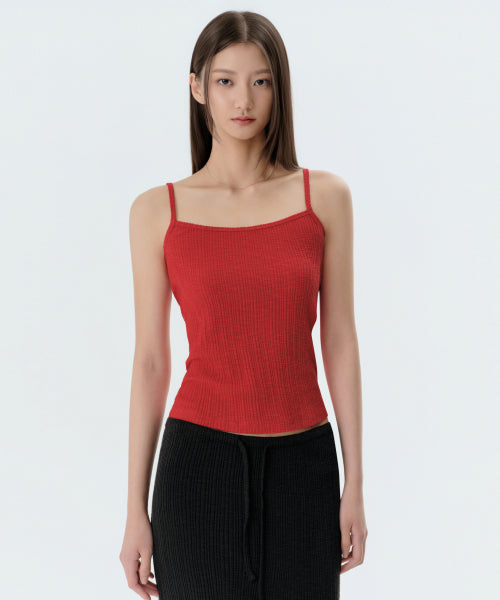 WOMENS SLUB RIBBED TOP CARDIGAN SET #韓韶禧同款! - 4 COLORS RED