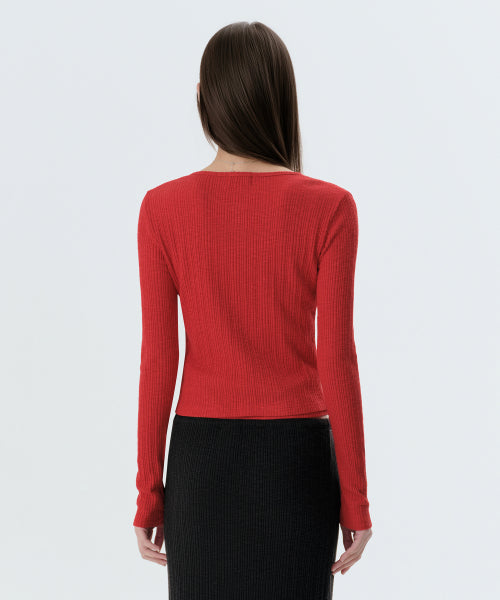 WOMENS SLUB RIBBED TOP CARDIGAN SET #韓韶禧同款! - 4 COLORS RED