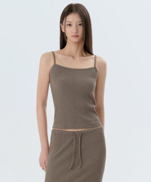 WOMENS SLUB RIBBED TOP CARDIGAN SET #韓韶禧同款! - 4 COLORS TAUPE