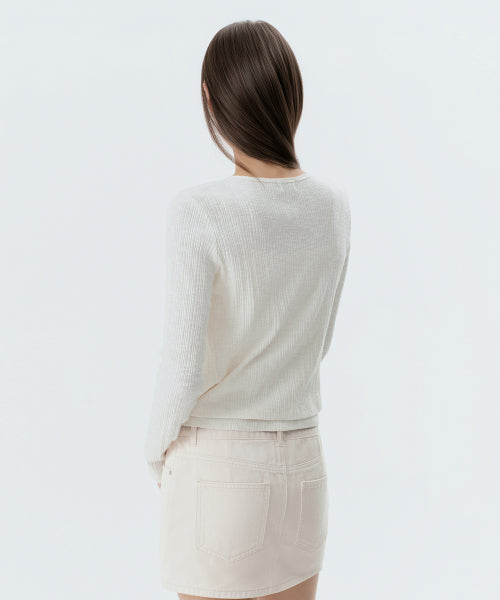 WOMENS SLUB RIBBED TOP CARDIGAN SET #韓韶禧同款! - 4 COLORS IVORY