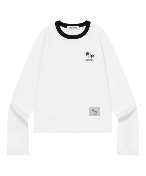 LORA SMALL LOGO ROUND NECK CONTRAST LONG SLEEVE TEE - 3 COLORS BLACK