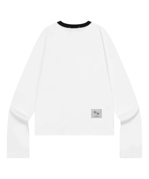 LORA SMALL LOGO ROUND NECK CONTRAST LONG SLEEVE TEE - 3 COLORS BLACK