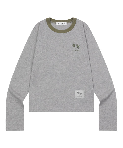 LORA SMALL LOGO ROUND NECK CONTRAST LONG SLEEVE TEE - 3 COLORS BLACK