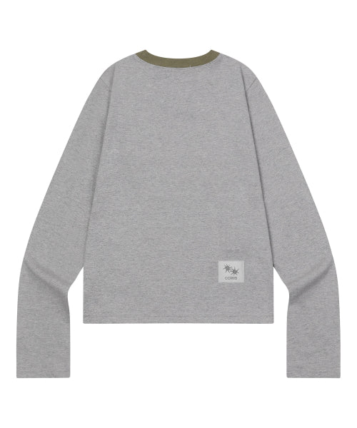 LORA SMALL LOGO ROUND NECK CONTRAST LONG SLEEVE TEE - 3 COLORS BLACK