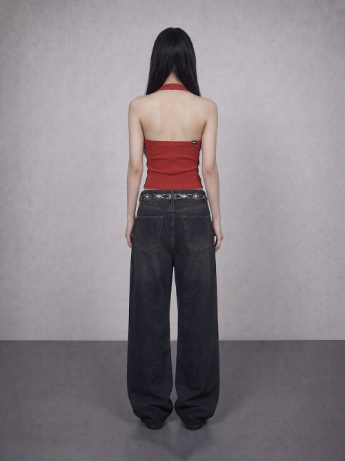 GLAM HALTER NECK SLIM TOP RED