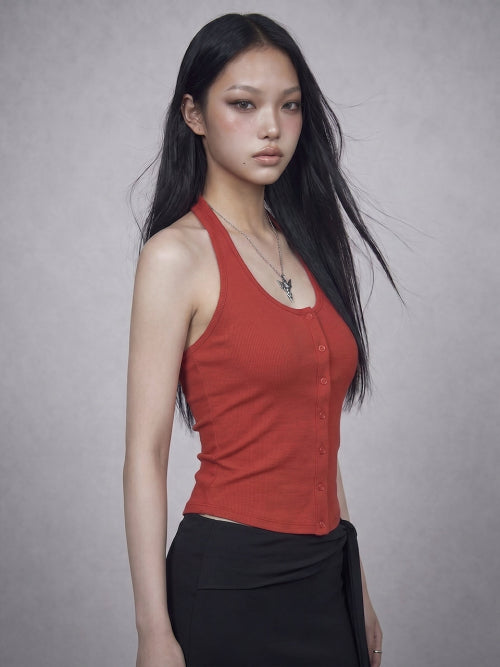 GLAM HALTER NECK SLIM TOP RED