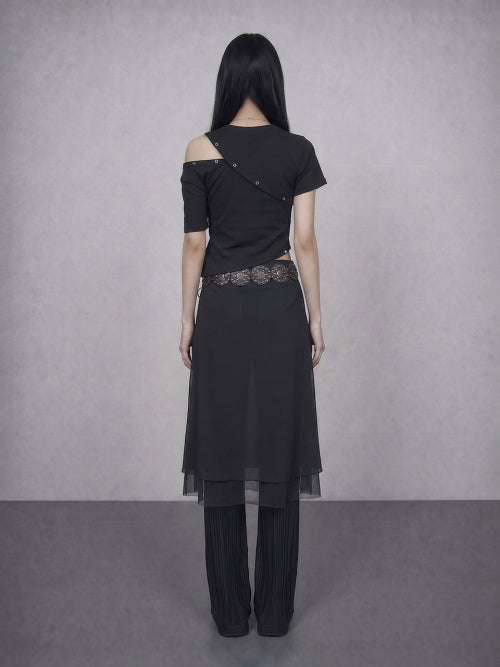 GLAM SNAP DETAIL ROUND NECK TEE BLACK