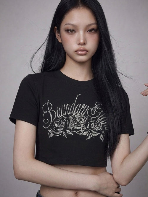 GLAM LOGO PRINTED CROP TEE BLACK