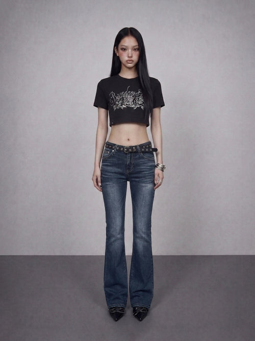 GLAM LOGO PRINTED CROP TEE BLACK