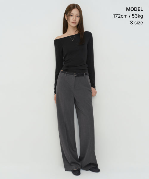WOMENS WOOL TENCEL OFF SHOULDER LONG SLEEVE TEE #韓韶禧同款! - 4 COLORS BLACK