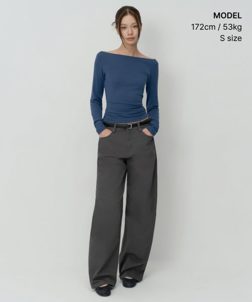 WOMENS WOOL TENCEL OFF SHOULDER LONG SLEEVE TEE #韓韶禧同款! - 4 COLORS BLUE