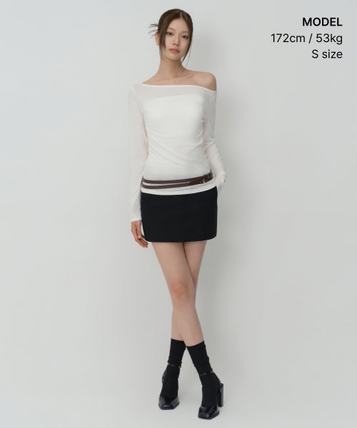 WOMENS WOOL TENCEL OFF SHOULDER LONG SLEEVE TEE #韓韶禧同款! - 4 COLORS IVORY