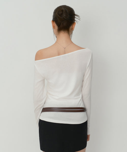 WOMENS WOOL TENCEL OFF SHOULDER LONG SLEEVE TEE #韓韶禧同款! - 4 COLORS IVORY