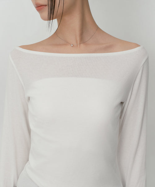 WOMENS WOOL TENCEL OFF SHOULDER LONG SLEEVE TEE #韓韶禧同款! - 4 COLORS IVORY