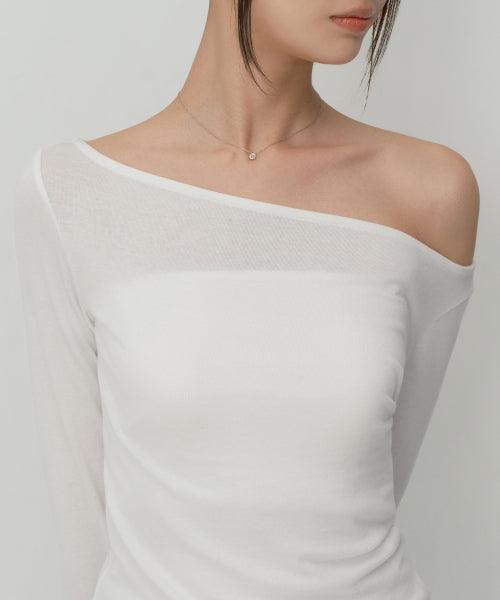 WOMENS WOOL TENCEL OFF SHOULDER LONG SLEEVE TEE #韓韶禧同款! - 4 COLORS IVORY