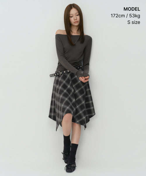 WOMENS WOOL TENCEL OFF SHOULDER LONG SLEEVE TEE #韓韶禧同款! - 4 COLORS AS SHOWN