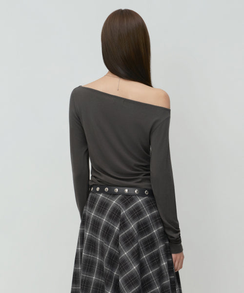 WOMENS WOOL TENCEL OFF SHOULDER LONG SLEEVE TEE #韓韶禧同款! - 4 COLORS AS SHOWN