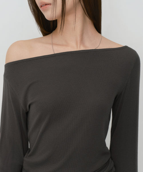 WOMENS WOOL TENCEL OFF SHOULDER LONG SLEEVE TEE #韓韶禧同款! - 4 COLORS AS SHOWN